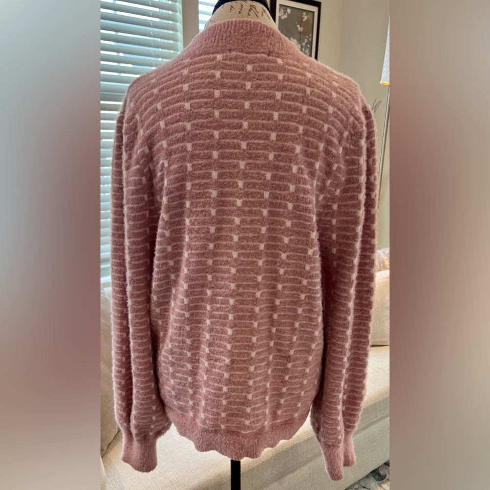 89th & Madison Statement Sleeve Geometric Mauve Pink White Sweater Large - Picture 3 of 14